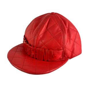 MOSCHINO Red Quilted Leather Baseball Cap Made in Italy M